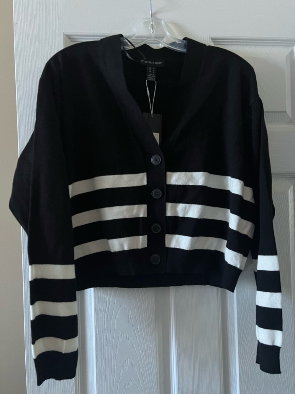 Black & White Striped Cropped Cardigan. Size M. Oversized. Brand new
